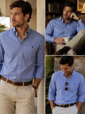 Ralph Lauren Classic Fit Blue Gingham Button Down Shirt Men’s 16 34/35
